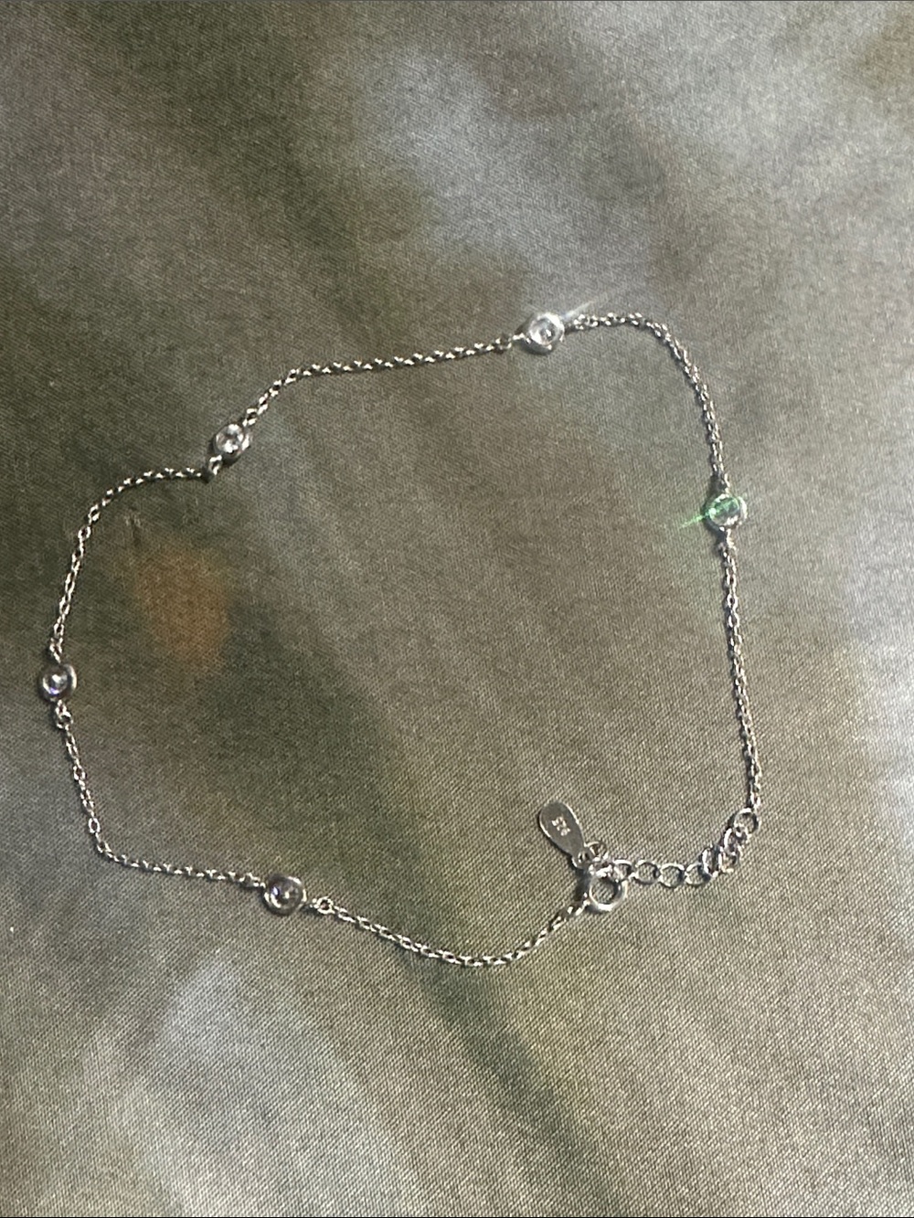 925 Sterling Silver Link 10” Anklet with rhinestones